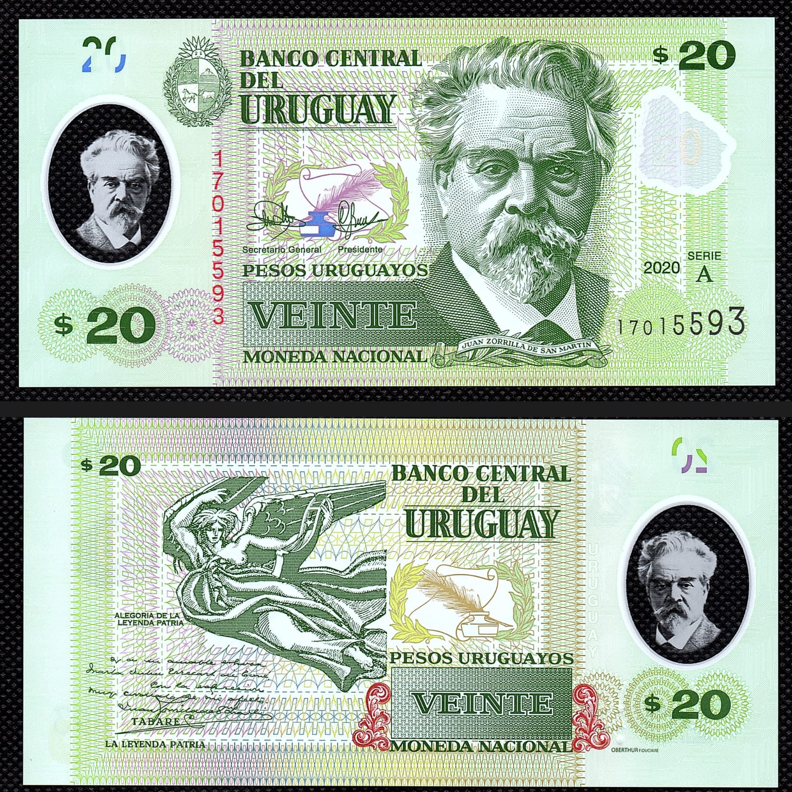 Cédulas do Uruguai de 20 Pesos Uruguayos de Polímero FE