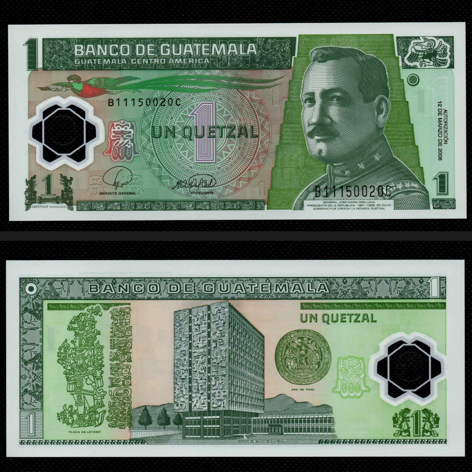 Cédula de 1 Quetzal de Guatemala de Polímero FE