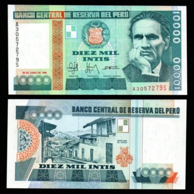 Cédula do Peru 10000 Intis 1988 FE