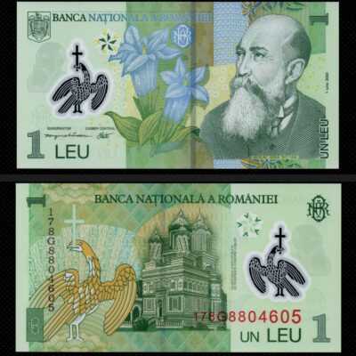 Cédula de 1 Leu da Romênia de Polímero FE