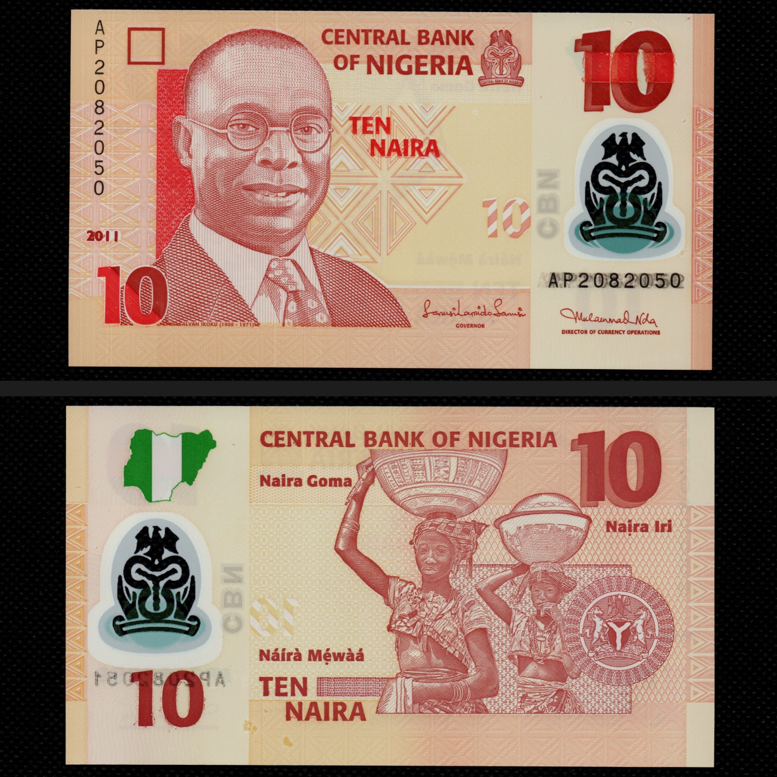 Cédula de 10 Naira da Nigéria de Polímero FE