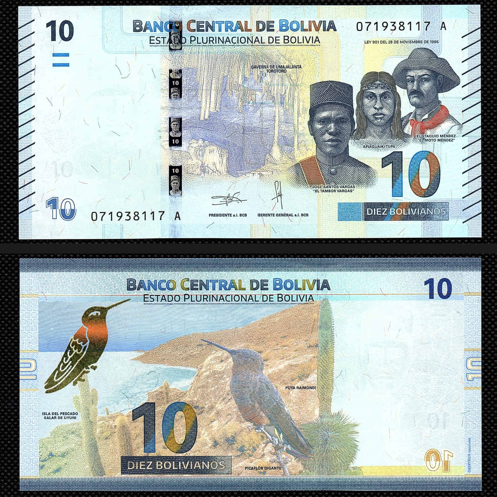 Cédula de 10 Bolivianos da Bolívia 1986 FE