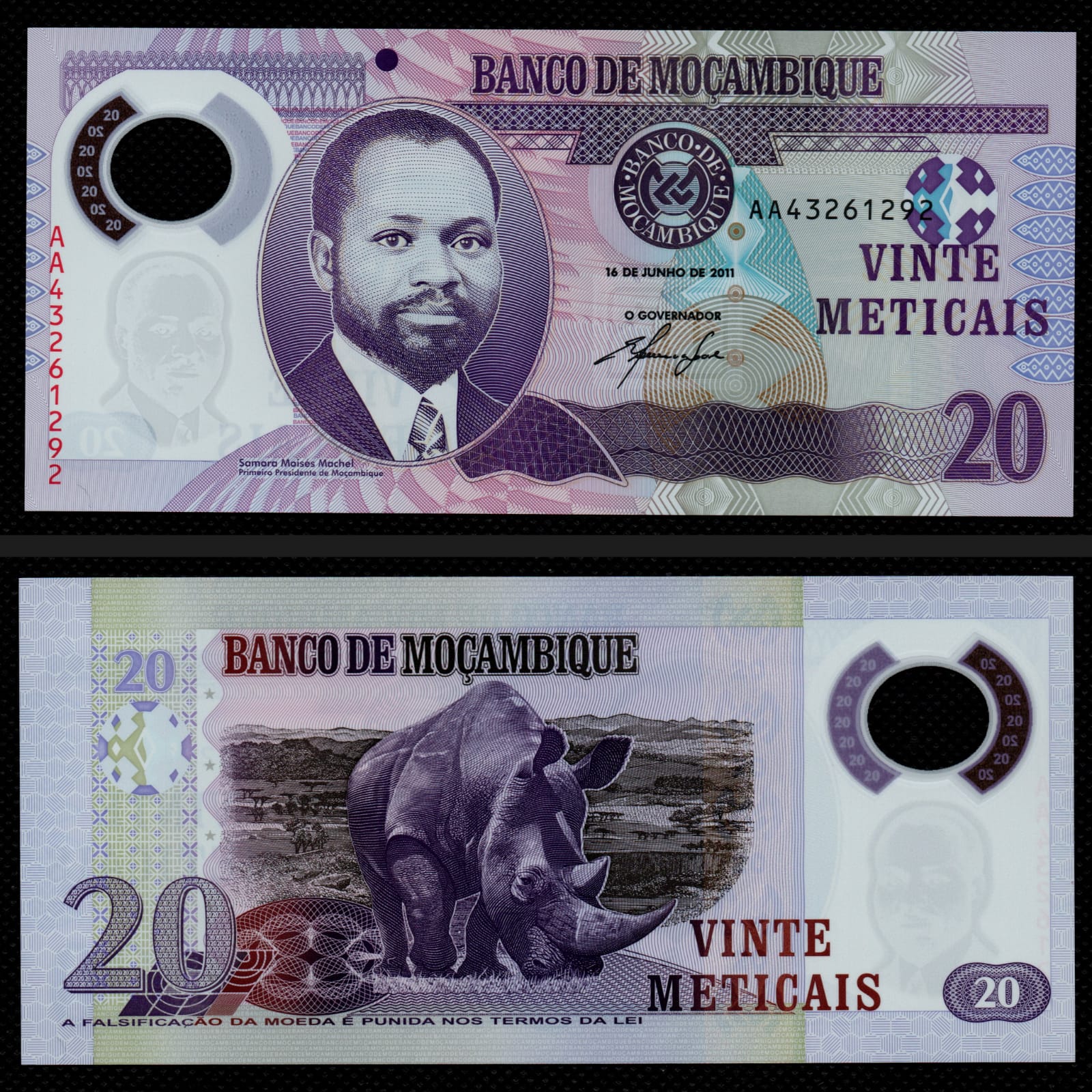 Cédula de 20 Meticais de Moçambique Polímero FE