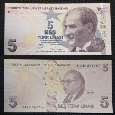 Cédula de 5 Liras da Turquia FE
