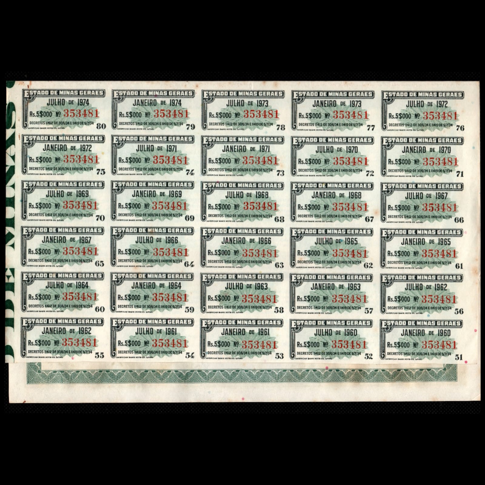 Apólice do Estado de Minas Gerais Série A 200 mil réis 1934 N 353481 - Imagem 2