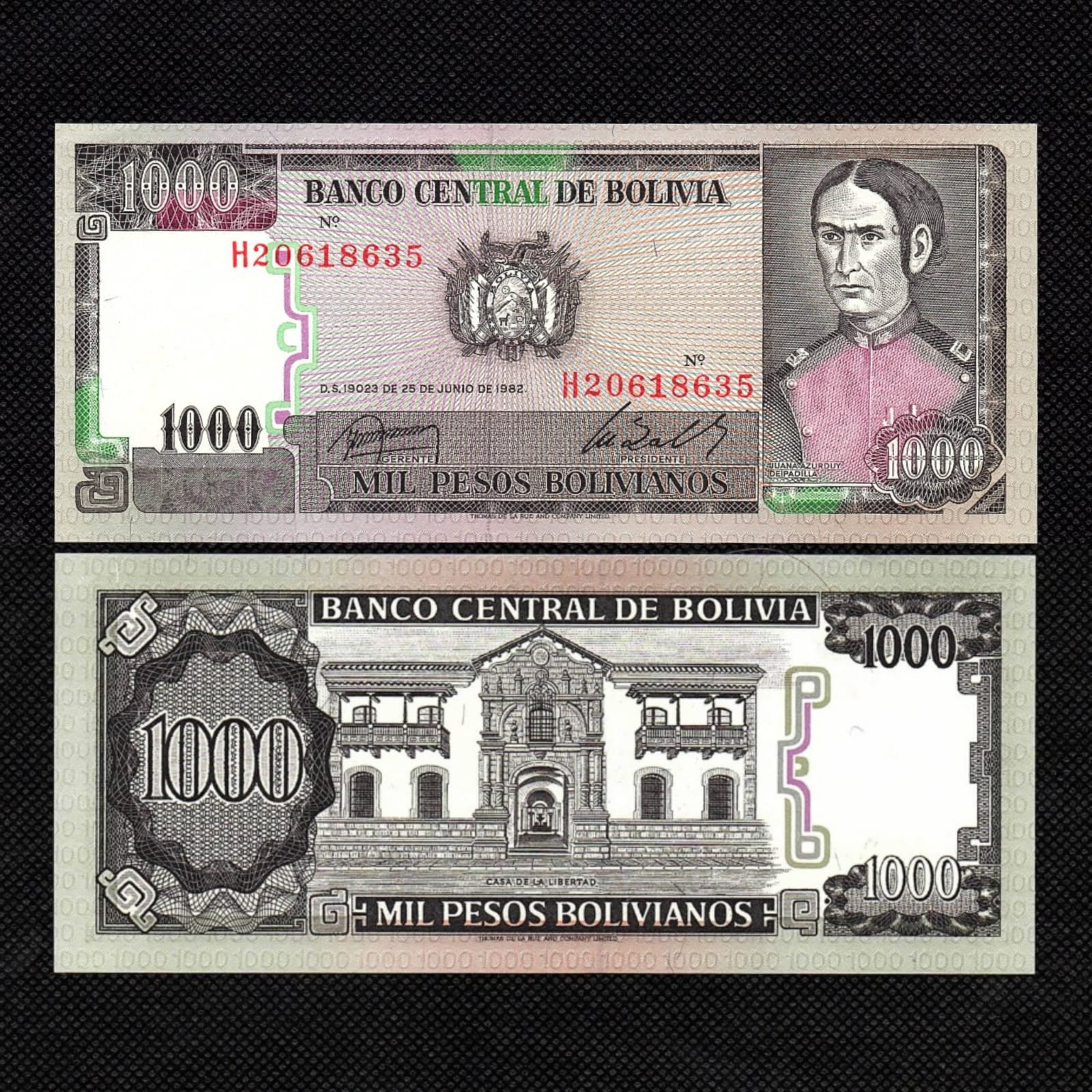 Cédula da Bolívia de 1000 Pesos Bolivianos FE