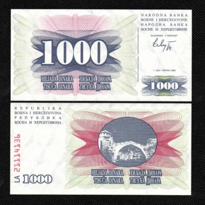 Cédula da Bósnia Herzegovina de 1000 Dinara FE