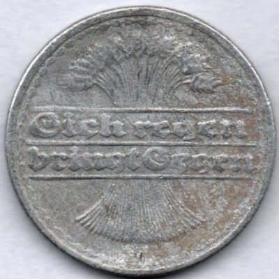 Moeda da Alemanha de 50 Pfennig 1922 MBC