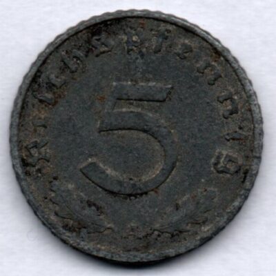 Moeda da Alemanha de 5 Reichspfennig 1942 MBC