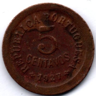 Moeda de Portugal de 5 centavos 1927 MBC