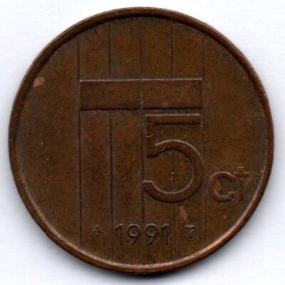 Moeda da Holanda de 5 Cents de 1991 MBC
