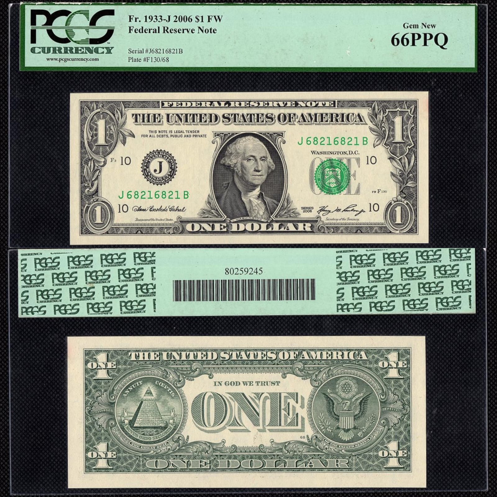 Cédula dos Estados Unidos de 1 Dólar 2006 CERTIFICADA PELA PCGS