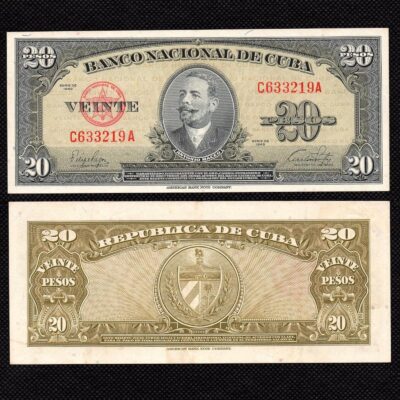 Cédula de Cuba 20 Pesos 1958 SOB