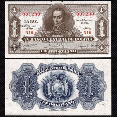 Cédula da Bolívia de 1 Boliviano 1928 SOB