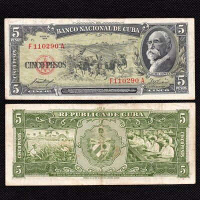 Cédula de Cuba 5 Pesos 1958 MBC
